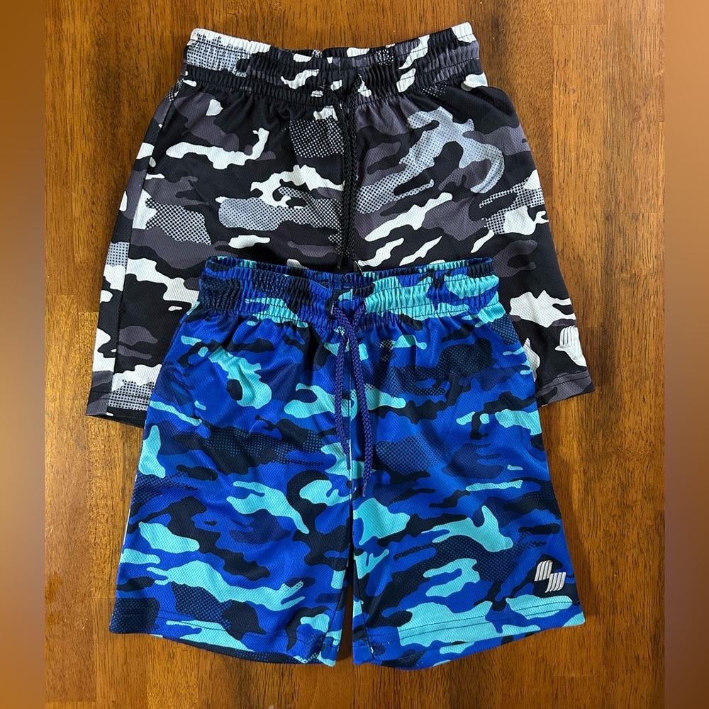 Camo Athletic Shorts Bundle 2-Pack | Boys Small (5/6) | Blue & Black Camo Set